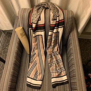 Monogram, Icon Stripe and Check Print Silk Scarf